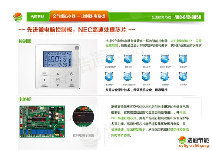 浩通10P空氣能熱泵頂出風GT-SKR100(KFXRS-33Ⅱ)系列熱泵電路板與控制器優勢圖解