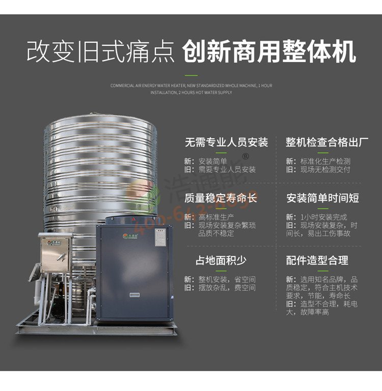 浩通能商用空氣源熱泵一體機(烈焰式)10匹10噸/8噸改變舊式痛點